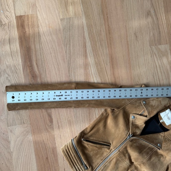 Maje Tan Caramel Brown Goat Suede Women's Biker Jacket Size 40 - Picture 9 of 12